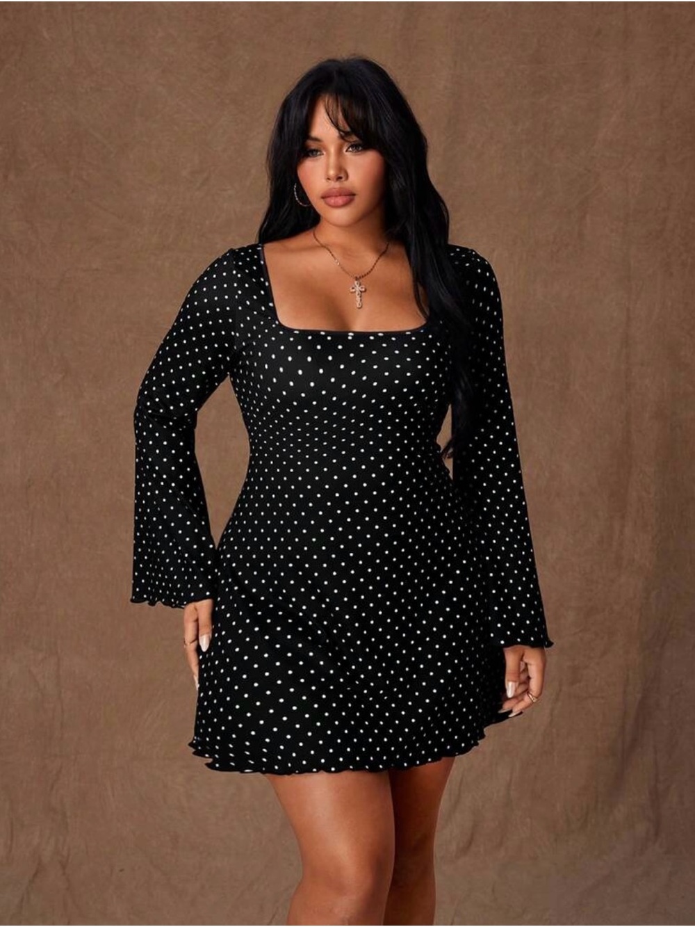 Women’s Black Polka Dot Square Neck Mini Dress